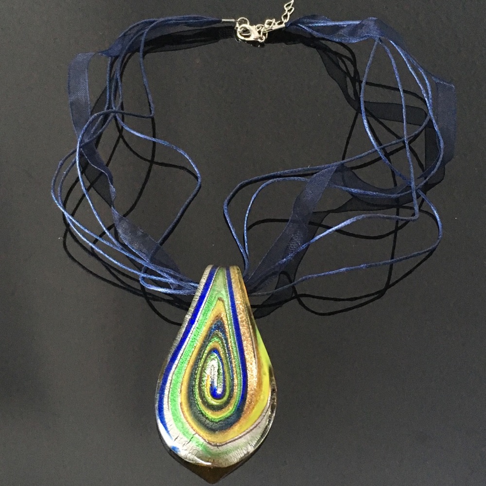 Blue tear drop necklace - new